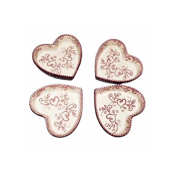 Temp-tations Floral Lace Heart Brûlée Baker Set – Red & Cream – 5 Piece Set - Picture 5 of 7